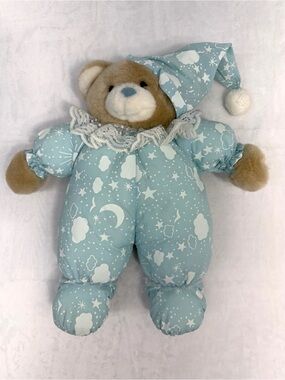 Vintage Teddy Bear Plush Glow in the Dark Fluorescent Pajamas Moon Stars Blue 16